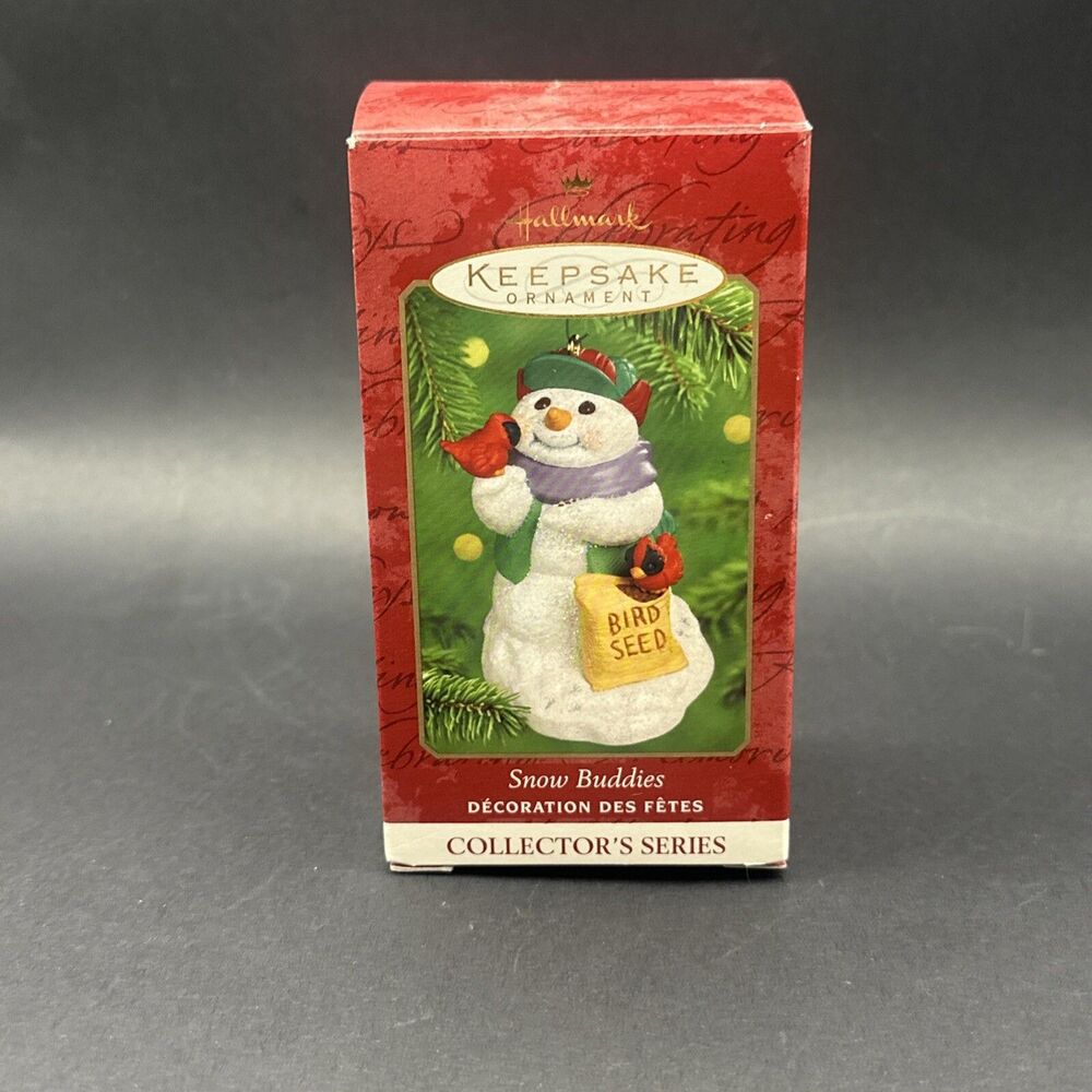 SNOW BUDDIES #3 Series Snowman Feeding Cardinal Birds 2000 Hallmark Ornament